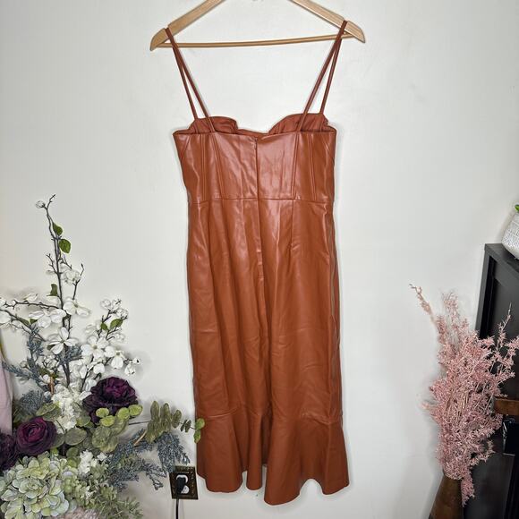 HUTCH Zaya Faux Leather Corset Midi Dress Cognac Brown Sz 4 {3E3} - Picture 4 of 6